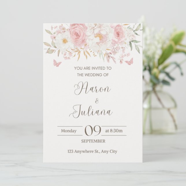 Convites Floral wedding invitation  (Em pé/Frente)