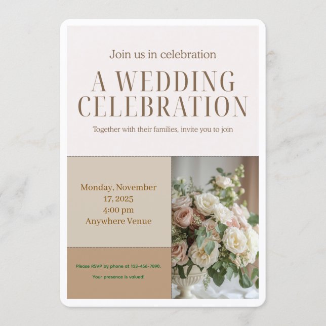 Convites Floral Wedding Invitation-Elegant Botanical Design (Frente)