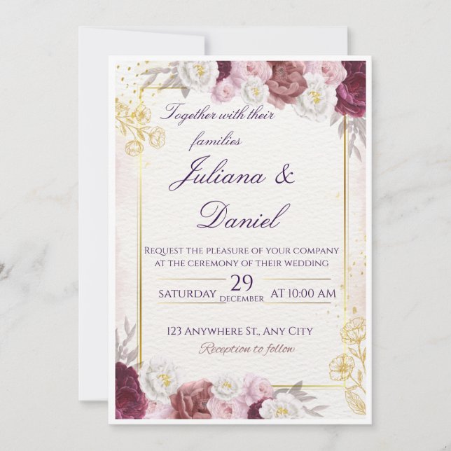 Convites Floral Wedding Invitation – Elegant & Customizable (Frente)