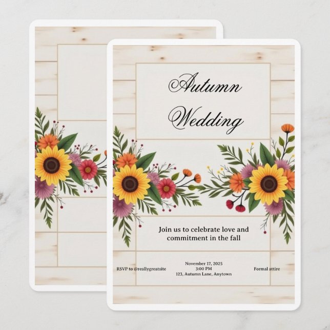 Convites Floral Wedding Invitation – Elegant & Simple (Frente/Verso)