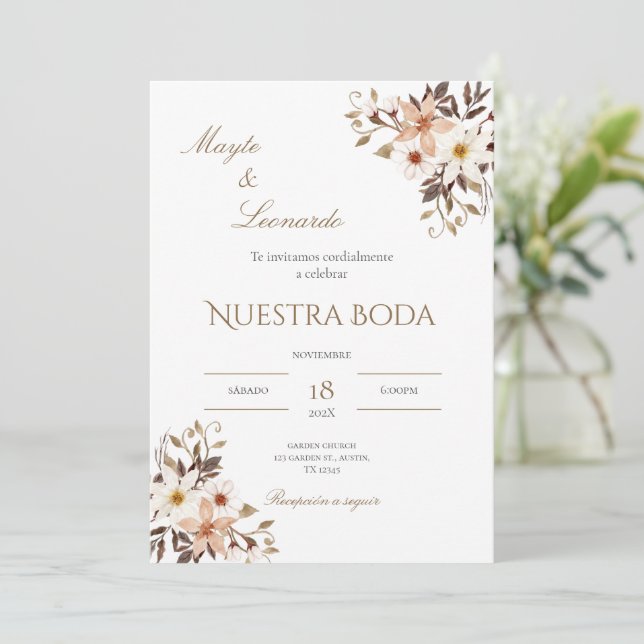 Convites  Floral wedding invitation in Spanish (Em pé/Frente)