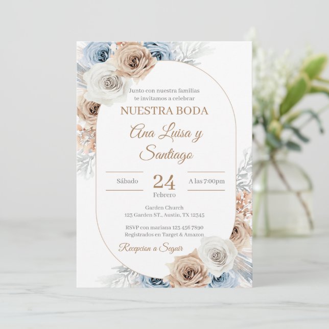Convites Floral Wedding invitation Invitación boda espa (Em pé/Frente)