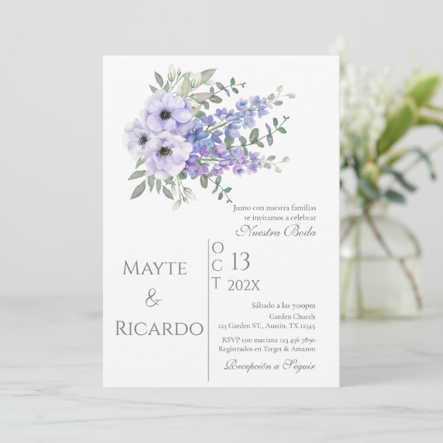 Convites Floral Wedding invitation Invitación boda espa (Em pé/Frente)