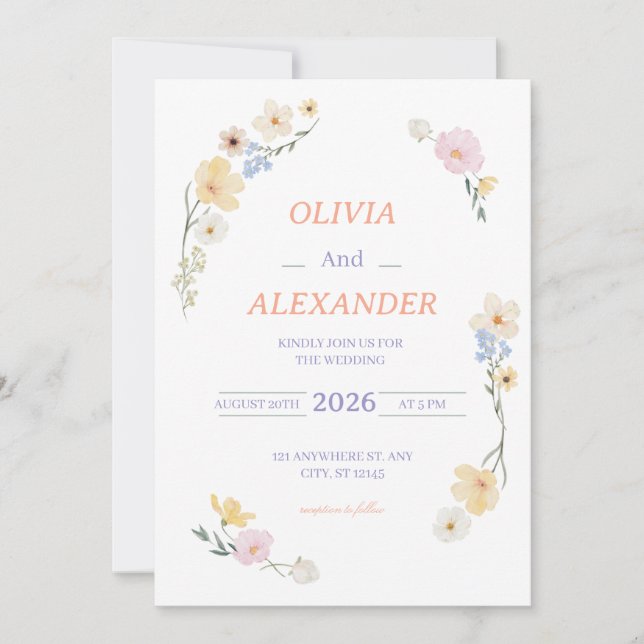 Convites Floral Wedding Invitations Colorful flowers (Frente)