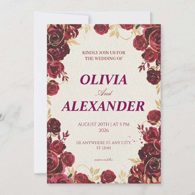 Convites Floral Wedding Invitations Dark Luxury (Frente)