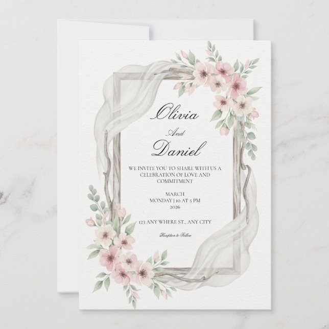 Convites Floral Wedding Invitations Soft pink (Frente)