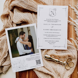 Convites Floral Wedding Vintage Código QR Foto