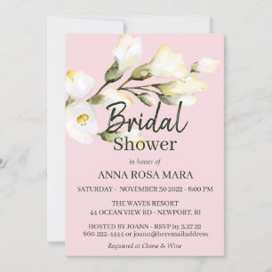 Convites *~* Floral White Beach Rosa Watercolor Bridal Invi