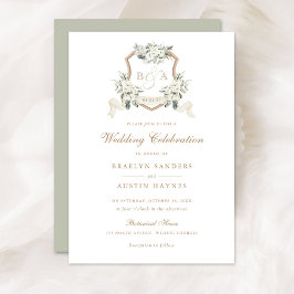 Convites Floral White Greenery Monograma Crest Casamento