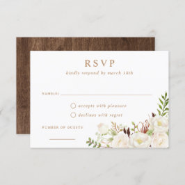 Convites Floral White Greenery Rustic Wood Weding RSVP