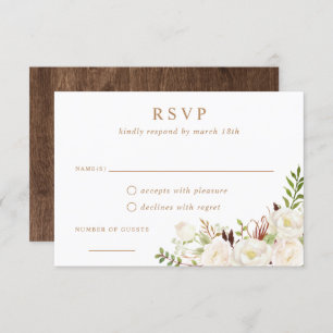 Convites Floral White Greenery Rustic Wood Weding RSVP