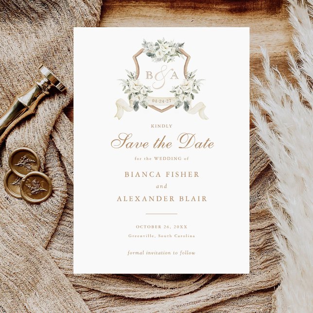 Convites Floral White Greenery Sage Crest Salvar a Data (Criador carregado)