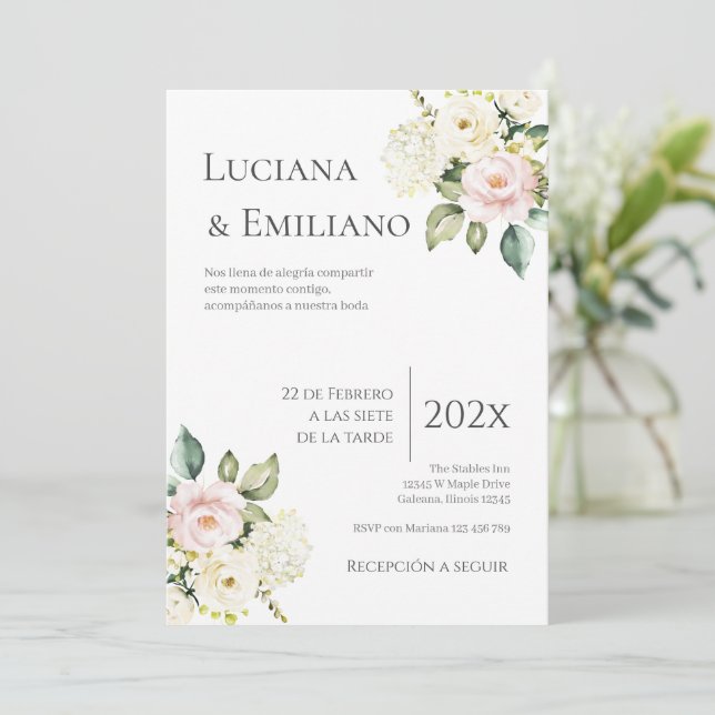 Convites Floral White Wedding Invitation (Em pé/Frente)