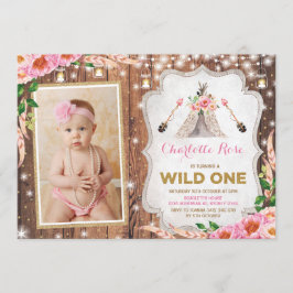 Convites Floral Wild One primeiro aniversario Rustic Teepee