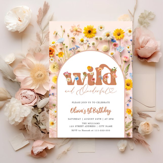 Convites Floral Wild & OnewondreGirl primeiro aniversario (Criador carregado)