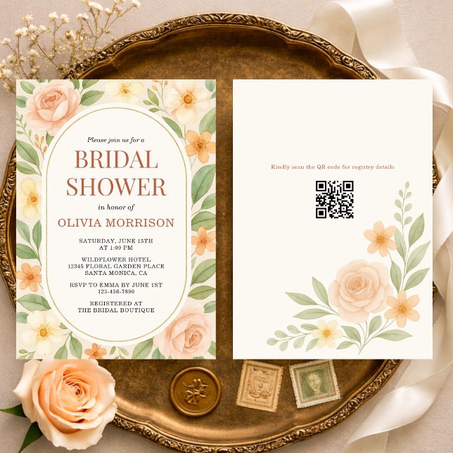Convites Floral Wildflower Botanical QR Code Bridal Shower (Criador carregado)