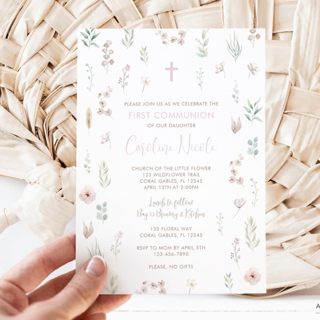 Convites Floral Wildflower First Communitation (First Communion Invitation)
