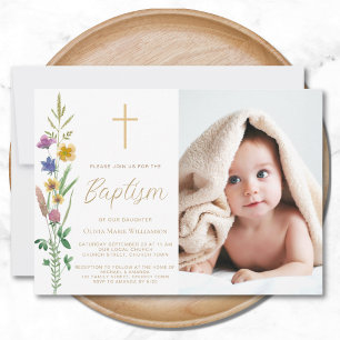 Convites Floral Wildflower Photo Baptism
