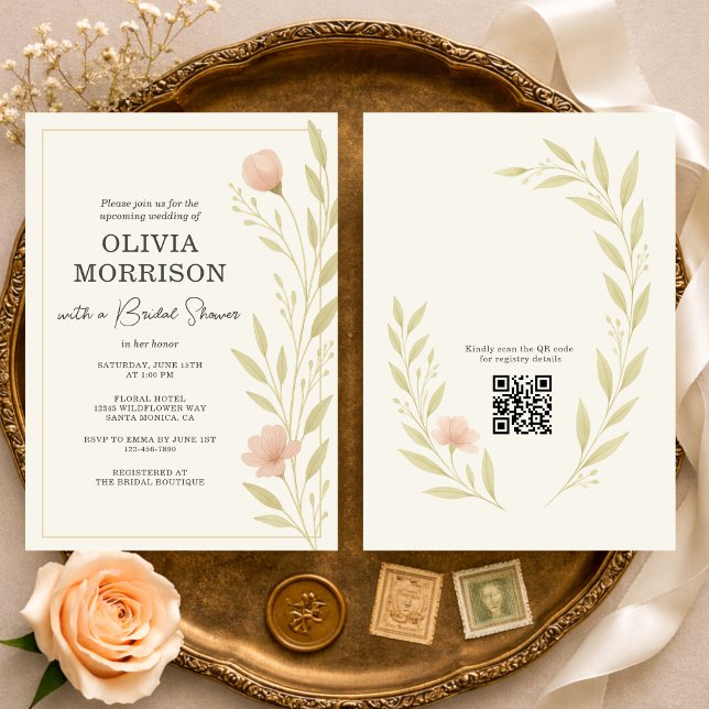 Convites Floral Wildflower QR Code Bridal Shower (Criador carregado)