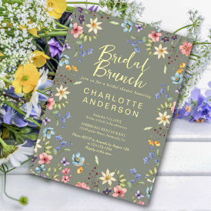 Convites Floral Wildflower Sage Chá de panela Bridal Brunch