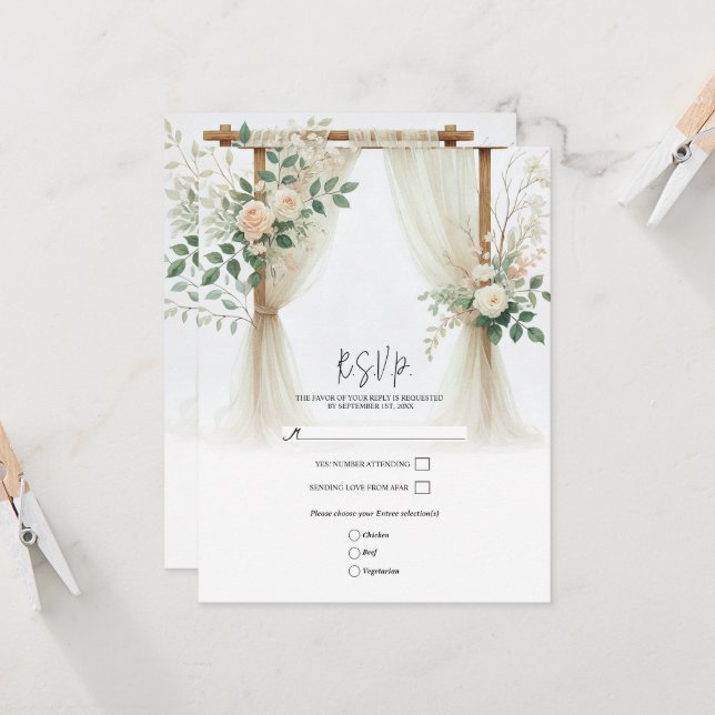 Convites Floral Wooden Arch Greenery Rosas Casamento RSVP (Frente/Verso In Situ)
