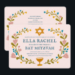 Convites Floral Wreath Bat Mitzvah Código QR personalizado<br><div class="desc">Cartão perfeito para anunciar um bar mitzvah, bat mitzvah ou outra celebração judaica! Mão fez arte para você! TOTALMENTE PERSONALIZÁVEL! Clique em "Personalizar" acima para editar o texto e adicionar seu próprio link ao código QR no verso. Clique em "editar usando a ferramenta design" para ajustar as fontes, cores e...</div>
