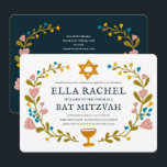 Convites Floral Wreath Bat Mitzvah Código QR personalizado<br><div class="desc">Cartão perfeito para anunciar um bar mitzvah, bat mitzvah ou outra celebração judaica! Mão fez arte para você! TOTALMENTE PERSONALIZÁVEL! Clique em "Personalizar" acima para editar o texto e adicionar seu próprio link ao código QR no verso. Clique em "editar usando a ferramenta design" para ajustar as fontes, cores e...</div>