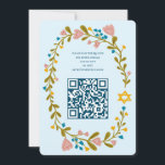 Convites Floral Wreath Bat Mitzvah Código QR personalizado<br><div class="desc">Cartão perfeito para anunciar um bar mitzvah, bat mitzvah ou outra celebração judaica! Mão fez arte para você! TOTALMENTE PERSONALIZÁVEL! Clique em "Personalizar" acima para editar o texto e adicionar seu link ao código QR no verso. Clique em "editar usando a ferramenta design" para ajustar as fontes, cores e posicionamentos....</div>