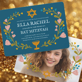 Convites Floral Wreath Bat Mitzvah Foto Personalizada Feita