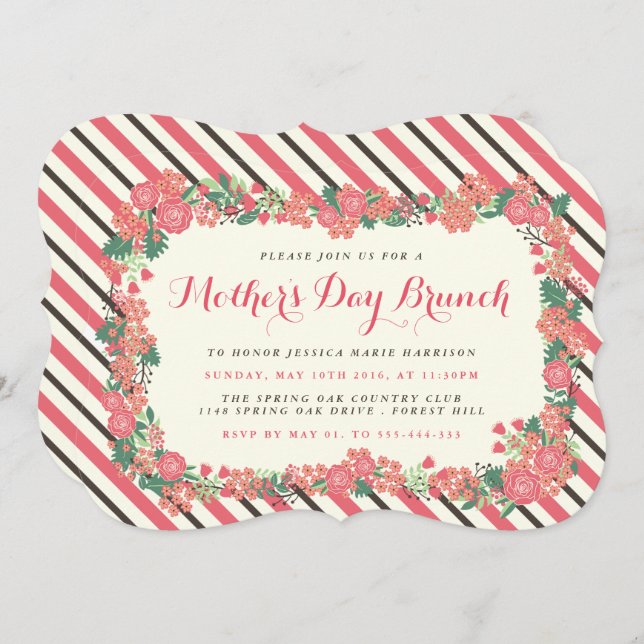Convites Floral Wreath Dia de as mães Brunch (Frente/Verso)