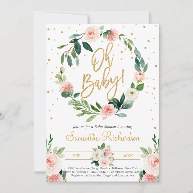 Convites Floral Wreath e Greenery Eucalyptus Oh Baby Boho (Frente)