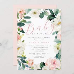 Convites Floral Wreath Girl Baby in Bloom Chá de fraldas