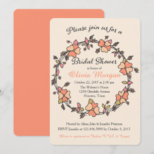 Convites Floral Wreath Orange e Chá de panela Verde