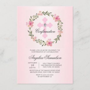 Convites Floral Wreath Pink Confirmation Ceremony GIRL