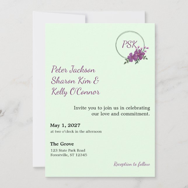 Convites Floral Wreath Throuple Invitation (Frente)