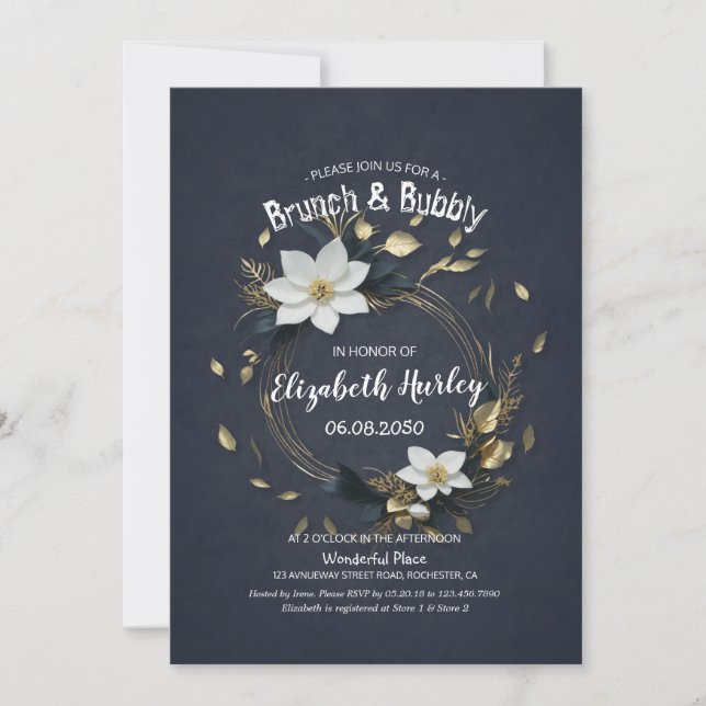 Convites Floral Wreath Wedch Bubbles Chá de panela (Frente)