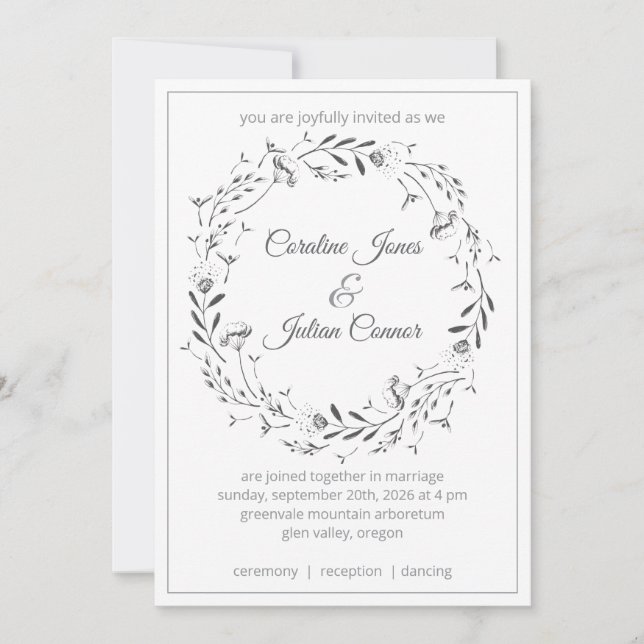 Convites Floral Wreath Wedding Invitation (Frente)