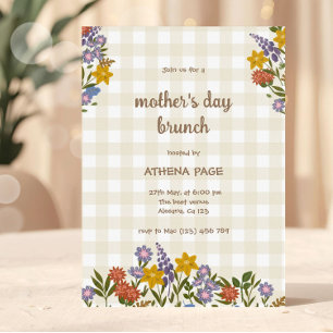Convites Floral Xadrez de Primavera Dia das Mães