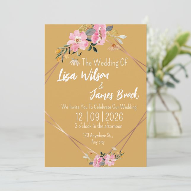Convites Floral yellow Rustic Wedding  (Em pé/Frente)
