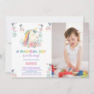 Convites Florals Unicorn Invoca Foto no Aniversário
