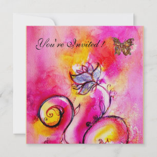 Convites FLORAS E BORBOLETAS CAPRICHOSAS rosa amarelo