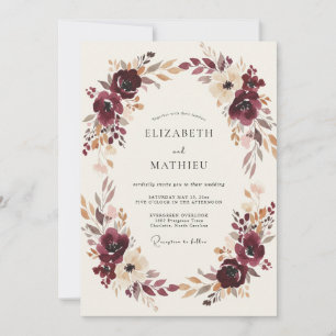 Convites Florença Burgundy Romance Casamento Elaborado