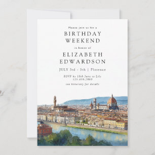 Convites Florence Skyline Aquarela Aniversário Fim de Seman
