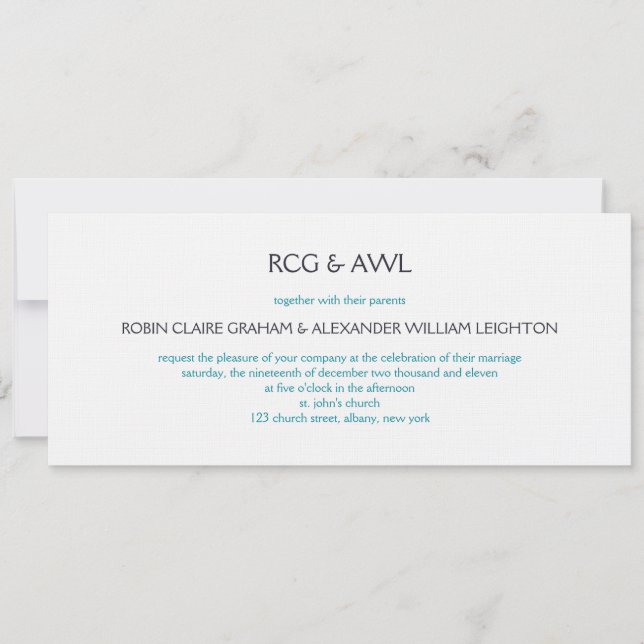 Convites Florentine: Ceruleano:Convite de casamento (Frente)