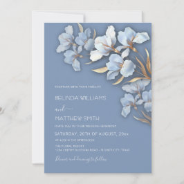 Convites Flores 3D em Azul e Dourado 