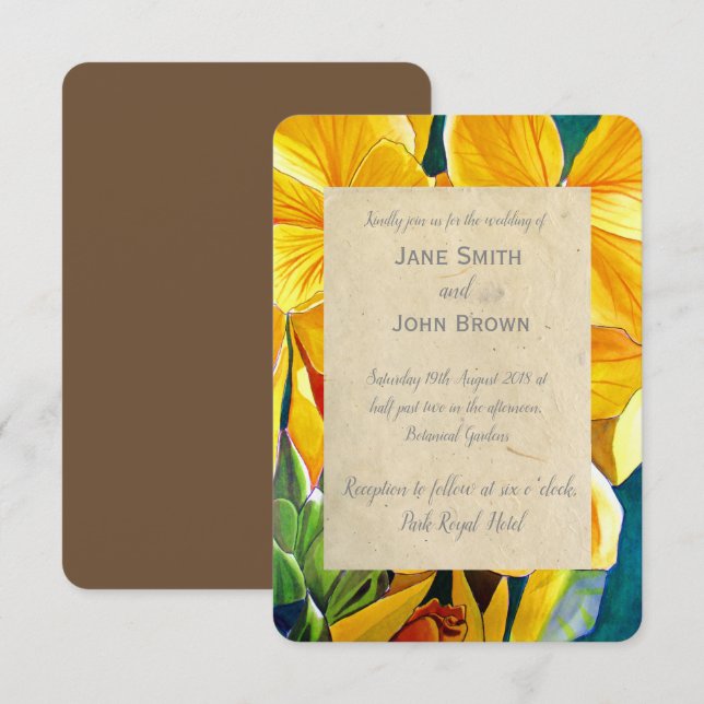 Convites Flores amarelas casadas com arco-íris (Frente/Verso)