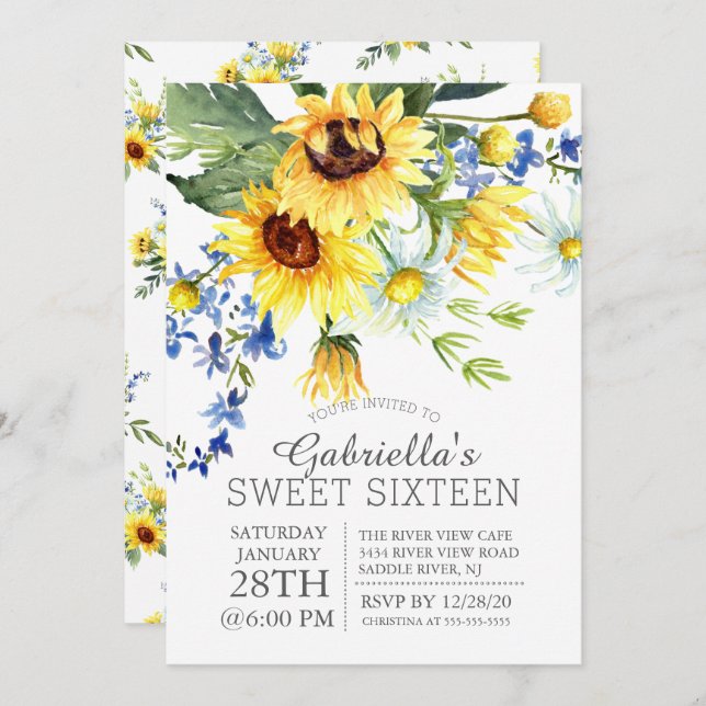 Convites Flores Amarelas Cheias Amarelas Doce Festa Sessent (Frente/Verso)