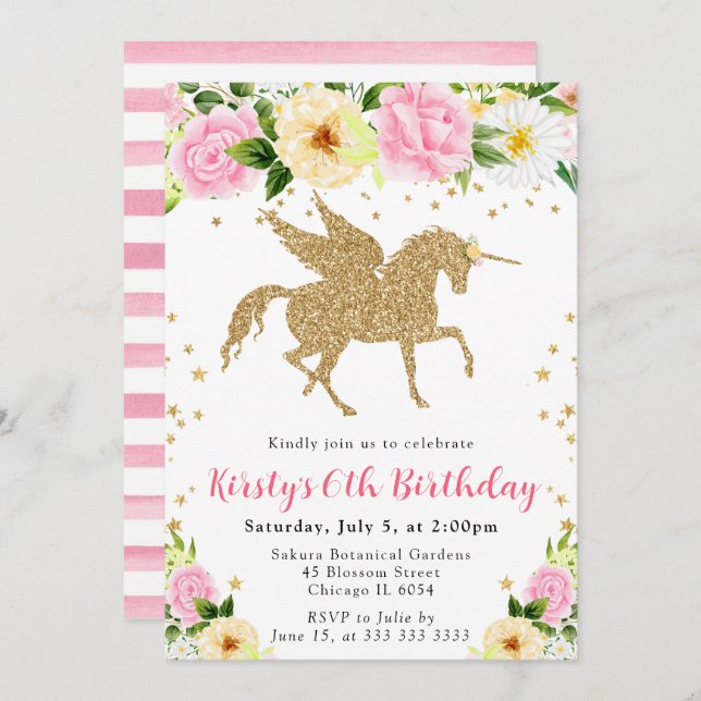 Convites Flores Amarelas Cor-de-Rosa, Festa de aniversário  (Frente/Verso)