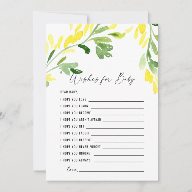 Convites Flores Amarelas Desejos para Bebê (Frente)
