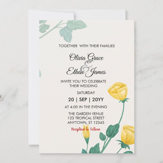Convites Flores Amarelas Design Floral Casamento  (Frente)